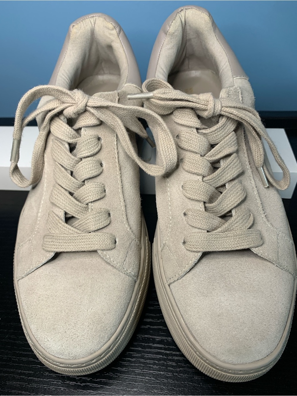 Winnie Harlow Suede Lace-Up Sneakers in Light Beige